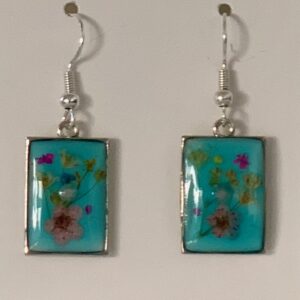 Blue Square Floral Resin Earrings