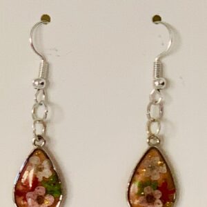 Oval Peach Floral Resin Earrings
