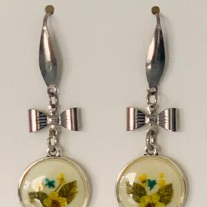 Soft Yellow Floral Resin Earrings With Bow
