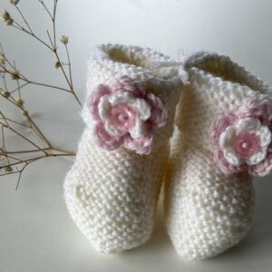 Baby Booties With Flower 0-3 months