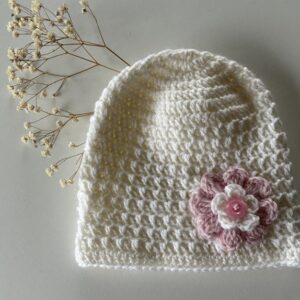 Merino Baby Hat With Flower 0-3 Months