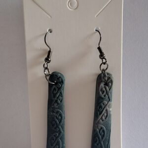 Long Green Drop Earrings with Māori Pattern